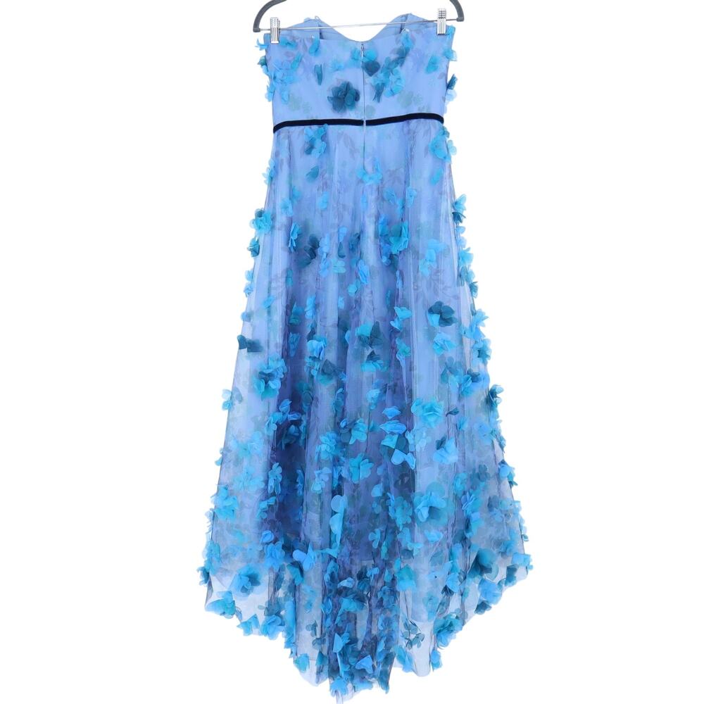 MARCHESA NOTTE 3D Floral Formal Dress Blue Strapless Women's 6 - Picture 3 of 10
